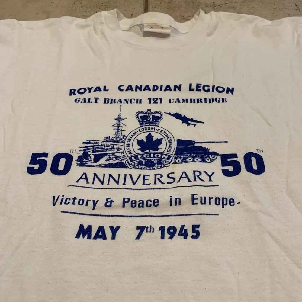 VINTAGE Royal Canadian Legion 50th Anniversary VE Day T-Shirt Large - Picture 2 of 8